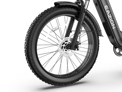 Rugged 26x4.0-inch puncture-resistant all-terrain fat tire and spoked wheel on Eazion N9 Pro