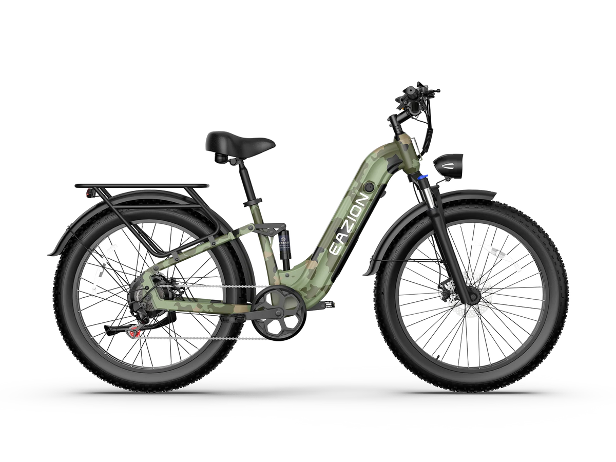 Eazion N9 Pro all-terrain full suspension fat tire electric bike in outdoor Camo Green finish
