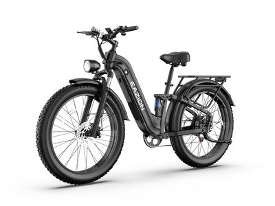 Left side profile of Eazion N9 Pro full suspension fat tire ebike with low step-thru frame